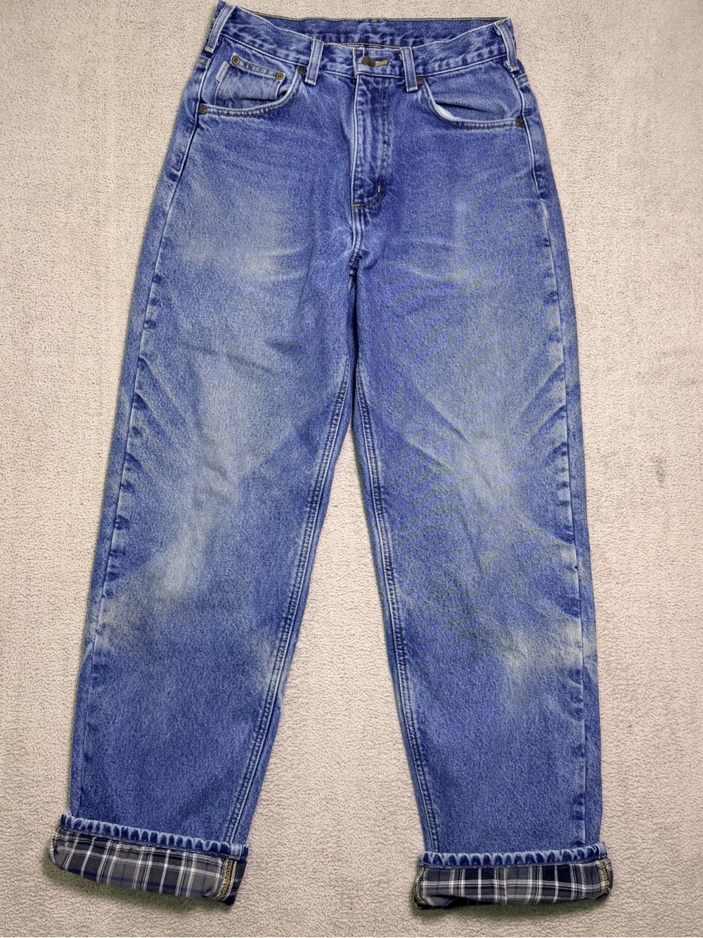 Carhartt B172 DST Flannel Lined Jeans Mens 30x34 Relaxed Fit Blue Denim Workwear